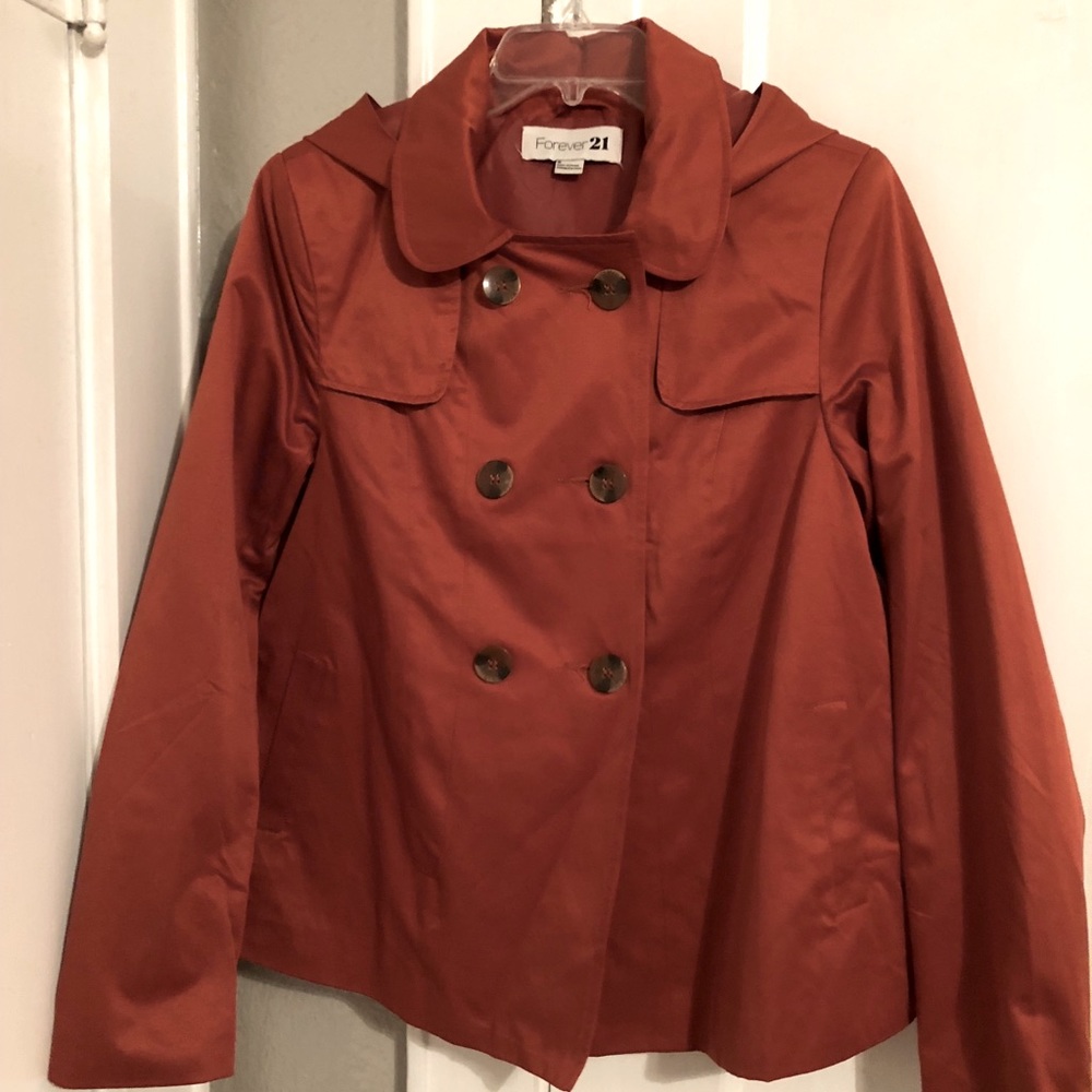 Forever 21 Rust Double-Breasted Short Trench Coat